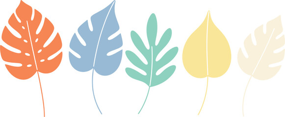 Minimal pastel leaf collection flat vector illustration with abstract botanical shapes for modern decor and design projects