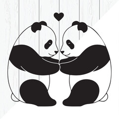 Romantic Panda Pair Silhouette with Heart Design
