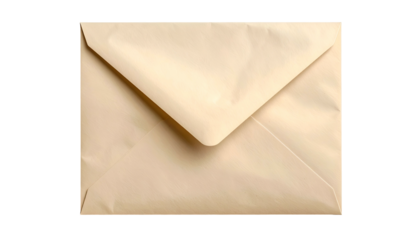 Beige envelope, sealed, viewed from front with shadows emphasizing folds