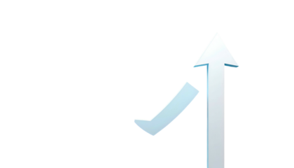 An upward pointing arrow with a curve, against a black background