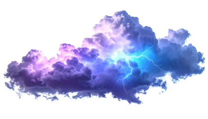 A luminous cloud mass displays a vibrant display of electric energy, isolated on black