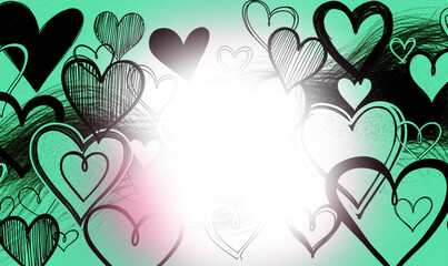 Valentines Day love shape grainy texture PNG background. valentines background. mint green ombre gradient with soft blur, faded vignette, film grain texture, and subtle light glow. Minimal classic.