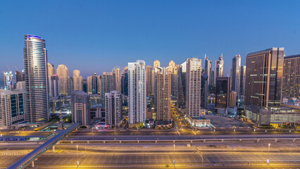 Fantastic rooftop skyline of Dubai marina timelapse.