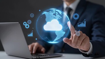 AI cloud computing and data analytics concept showcasing a digital globe and cloud technologies. - Powered by Adobe