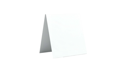 Isolated white, blank A-frame sign with soft shadows against a pure black background