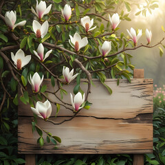 Board with beautiful white flowers