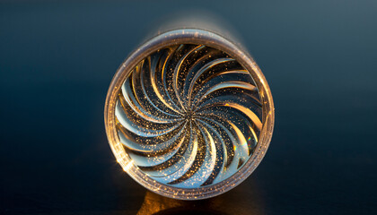 Golden Spiral Metal Art Object Top View with Circular Pattern.