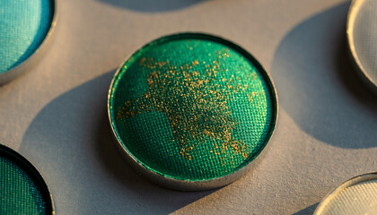 Green Makeup Powder Pan Close Up Beauty.