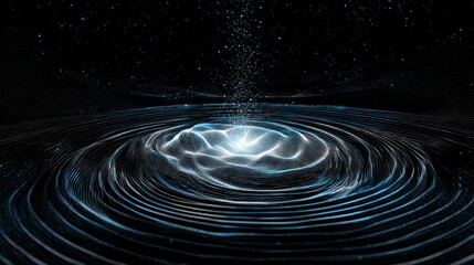 Digital waves merging into a central AI core, symbolic fusion of algorithms and intelligence