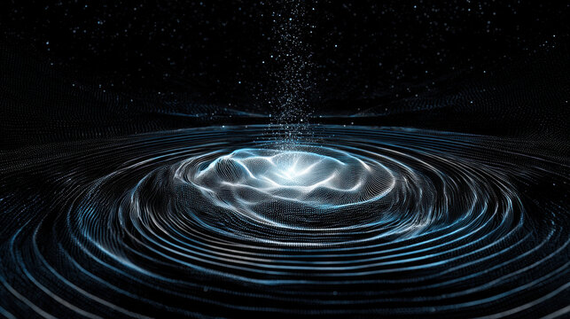 Digital waves merging into a central AI core, symbolic fusion of algorithms and intelligence