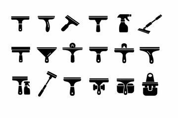 Squeegees and cleaning tools icons collection set for windows and glass surfaces