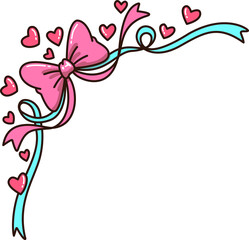 Valentine Bow and Hearts Corner Design Illustration