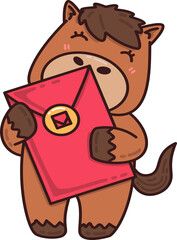 Horse Holding Red Envelope Cartoon