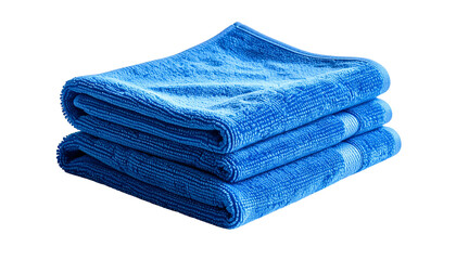Stacked, folded blue terrycloth towels on a black background, suggesting cleanliness