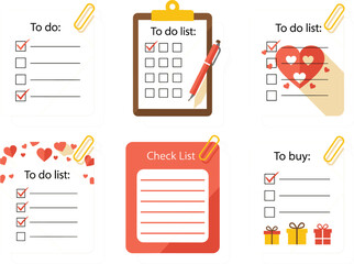 To do list checklist icon set vector illustration with notes clipboard tasks and shopping reminders for productivity design