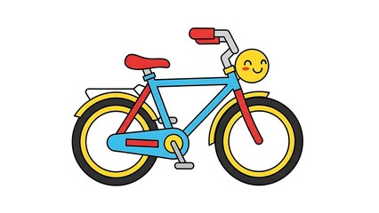 Fototapeta premium Colorful Cartoon Bicycle with Smiley Face.