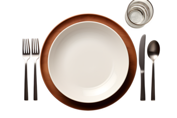 Elegant table setting with empty plate and silverware on black