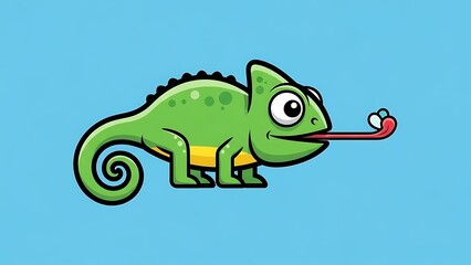 Cartoon Green Chameleon Eating Red Heart.