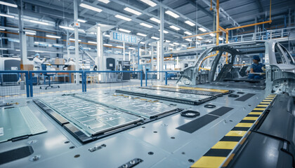 Advanced Aircraft Assembly Line In Industrial Factory.