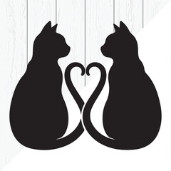 Minimal Black Cat Couple Silhouette with Heart Shape