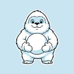 Cute Cartoon Yeti Mascot Holding Snowball Illustration