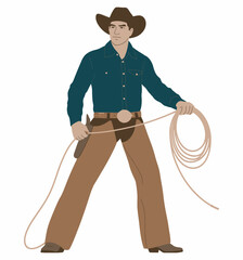 Cowboy Standing with Lasso, Ready for Rodeo Action
