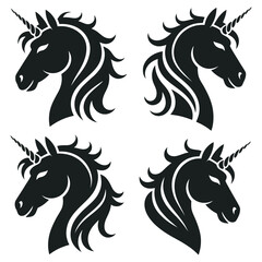 Mythical Unicorn Heads Silhouette Set - Majestic Fantasy Creature Graphics
