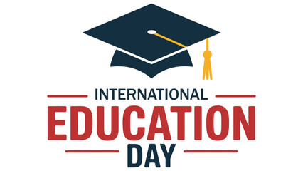 International education day typography illustration with graduation cap and tassel for global learning awareness academic celebration isolated on white background © Mushtaq