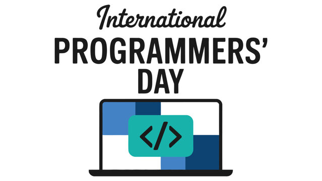 International programmers day illustration with laptop and coding symbol for software developer celebration programming and technology concept isolated on white background