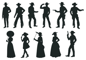 Dynamic Collection of Cowboy and Cowgirl Silhouettes from the Old West