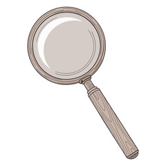 Classic wooden handle magnifying glass illustration for precise detailed search and thorough inspection