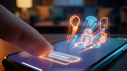 Smartphone Controlling Smart Home Devices With Floating Holographic Icons