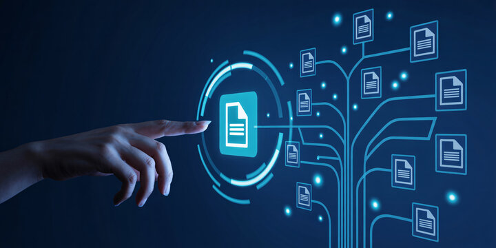 Hand interacting with digital document network system