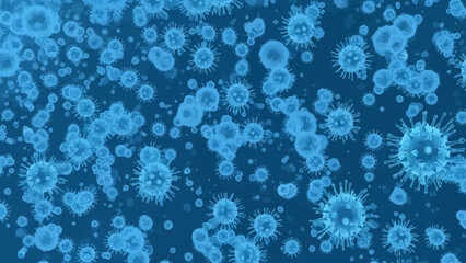 Naklejka premium Detailed illustration of coronavirus cells on a dark blue background depiction