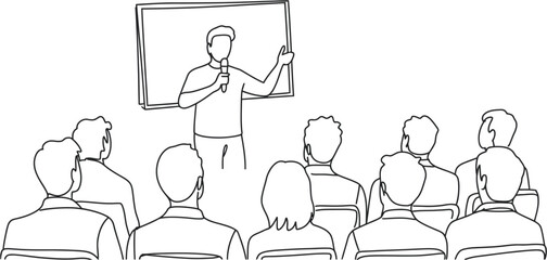 Professional speaker addresses an attentive audience during a business presentation or seminar