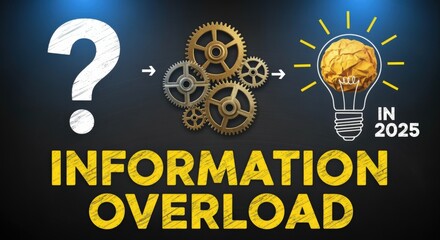 Information Overload Concept: Question Mark, Gears, and Lightbulb Brain Illustrating Problem Solving in 2025
