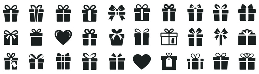 Collection of diverse gift box icons with bows and ribbons for various occasions