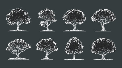 Artistic Chalk Sketch Trees Set - Rustic Hand-Drawn Tree Silhouettes Collection