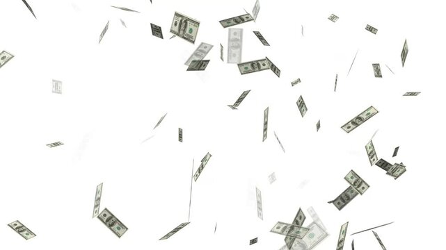 Banknotes cascading gracefully, displaying various hundred dollar bills, ideal for financial concepts, money backgrounds, wealthrelated designs, and monetary themes.