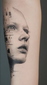 Cyberpunk Woman Face Tattoo