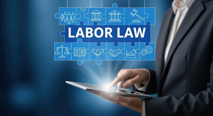 Labor Law Concept with Businesswoman Using Tablet for Legal Advice and Compliance Solutions