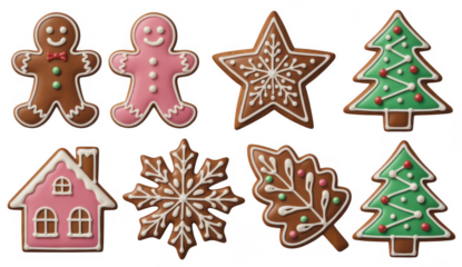Assorted Christmas cookies gingerbread isolated on a transparent background