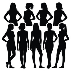 Elegant women silhouette collection vector illustration design featuring various poses and body types showcasing beauty and femininity for fashion illustration