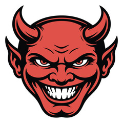 Evil Cartoon Head with Horns and Grinning Menacingly Featuring Aggressive Expression and Cartoon Villain Imagery Showing Horror Theme