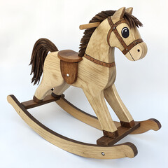 Wooden Rocking Horse Toy Isolated on White Background.