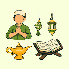 hand drawing art of ramadan kareem greeting card concept element