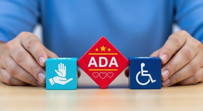 Accessibility Compliance: Person Holding Blocks Representing ADA, Handicap Access, and Assistance for Equal Rights