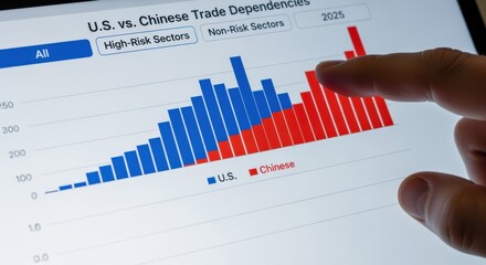Analyzing US vs. Chinese Trade Dependencies: Data Visualization on a Digital Tablet Showing Economic Trends