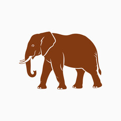 Obraz premium Walking Elephant Side View Illustration with Tusks and Trunk on White Background
