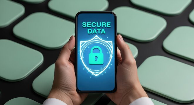 Secure Data Access: Person Holding Smartphone Displaying Lock Icon for Privacy and Protection - Powered by Adobe